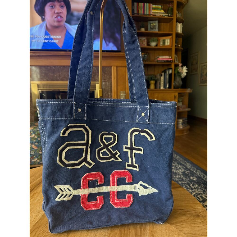 Vintage Abercrombie & Fitch Blue Canvas Varsity Tote Bag